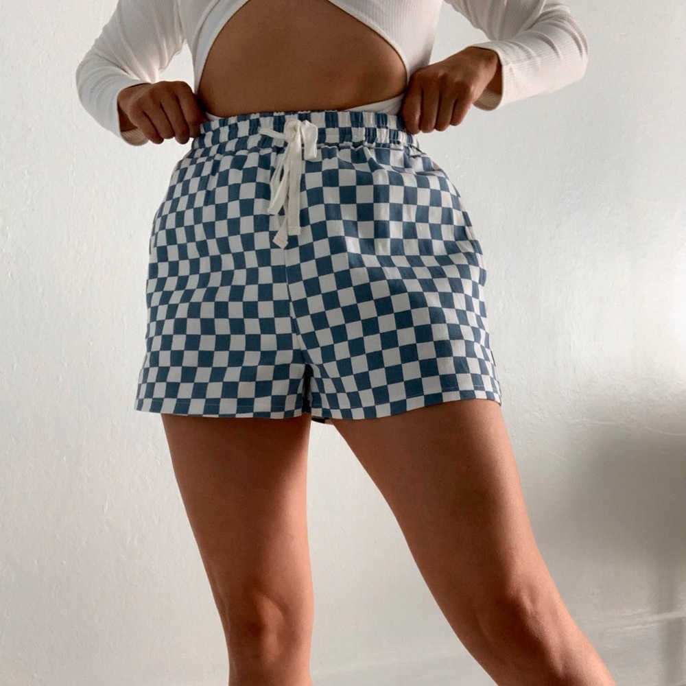 White blue check boxer short